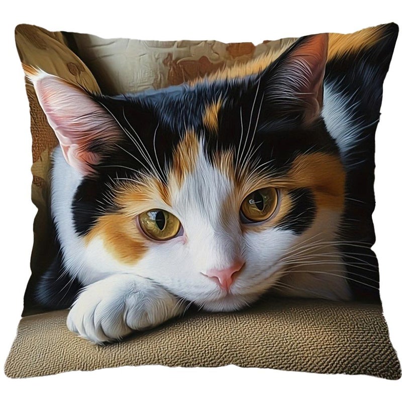 Cat-themed pillowcase with digital print, ultra-soft, for home use, perfect for decorating sofas and cushions.